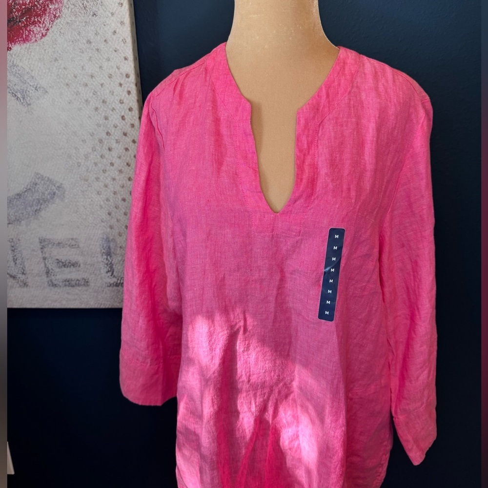 Lands End Pink Linen Tunic Size M